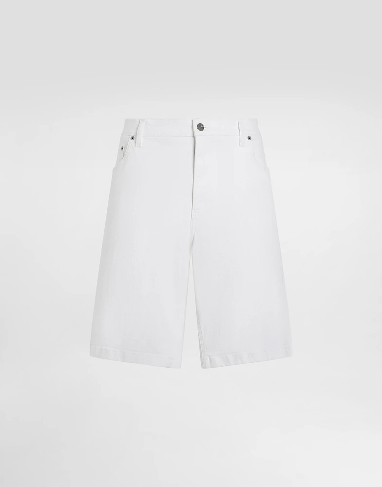 White stretch denim shorts