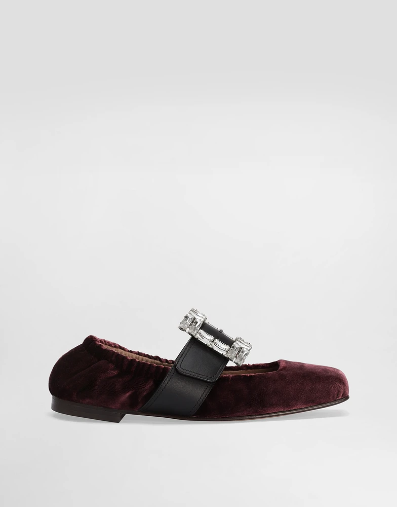 Velvet ballet flats with bejeweled buckle