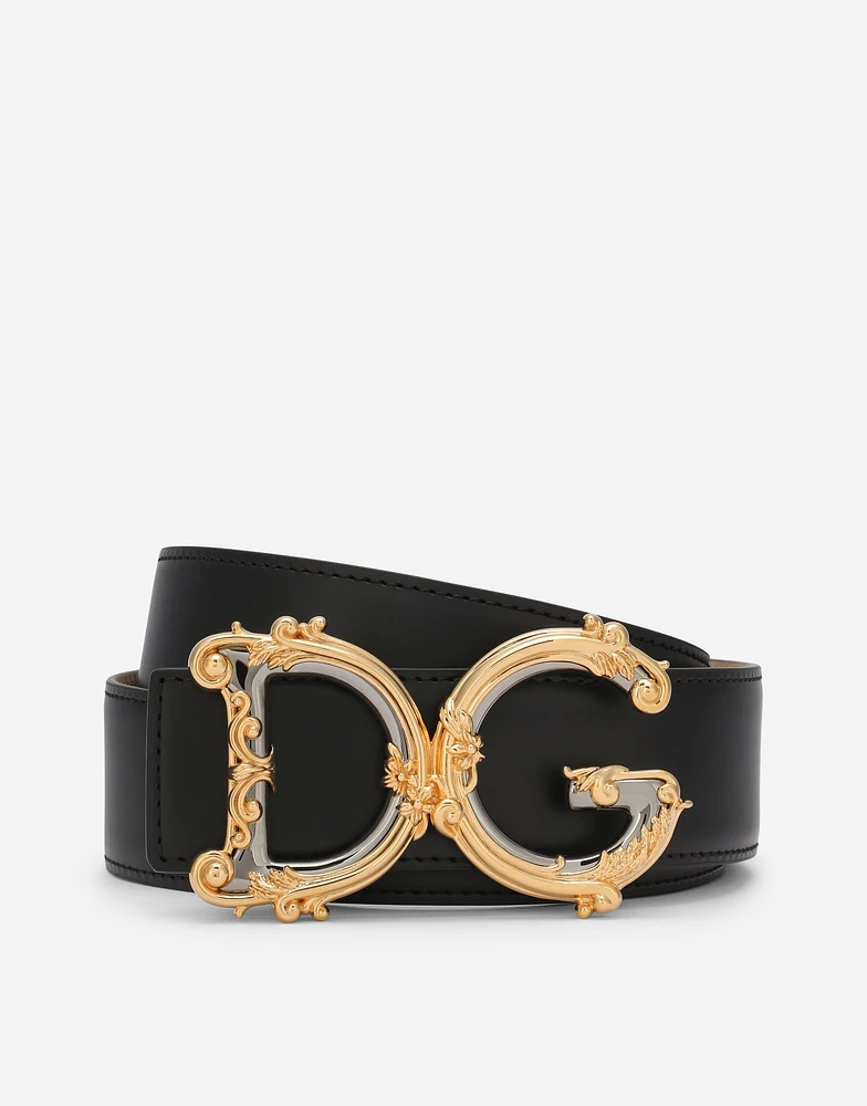 Leather belt with baroque DG logo