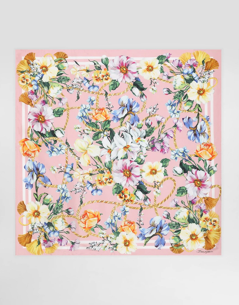 Floral-print silk twill foulard (90x90