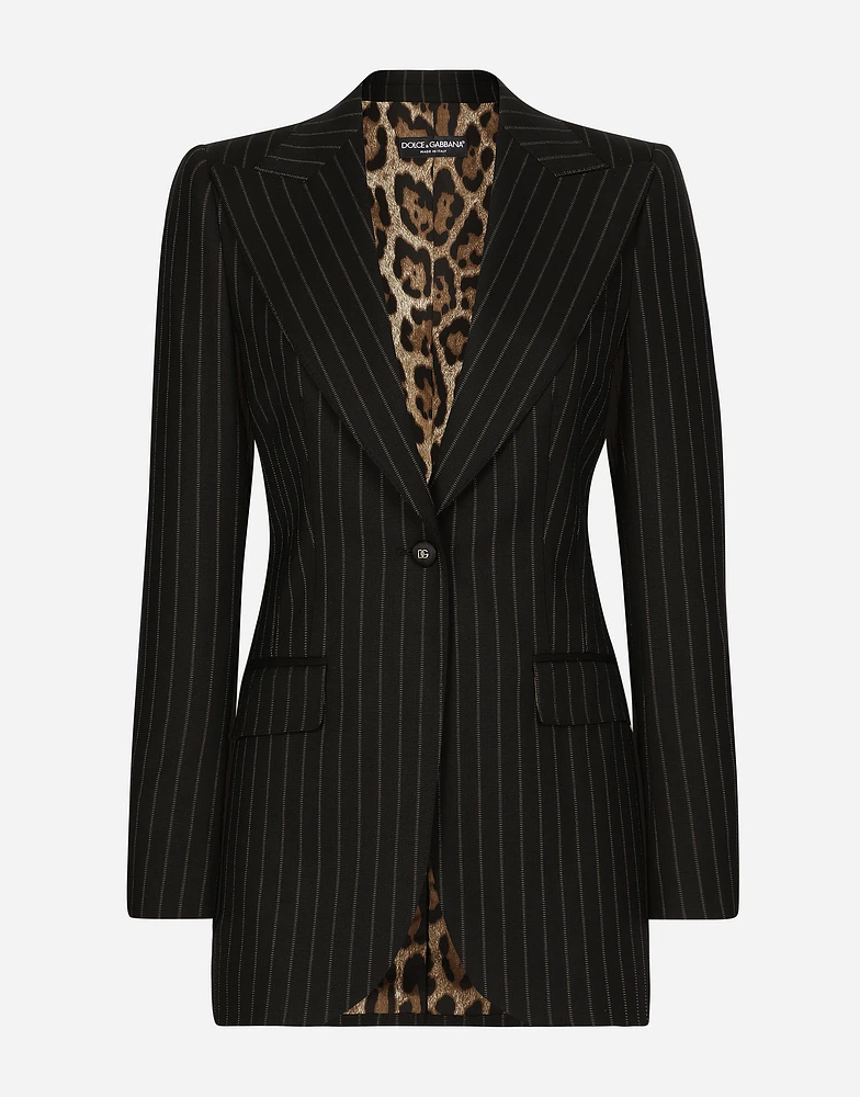Single-breasted pinstripe wool Turlington jacket