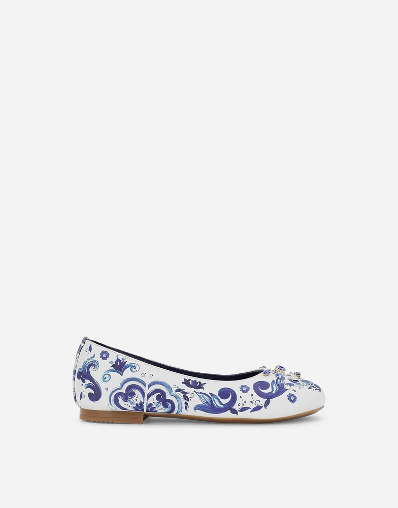 Majolica-print calfskin ballet flats
