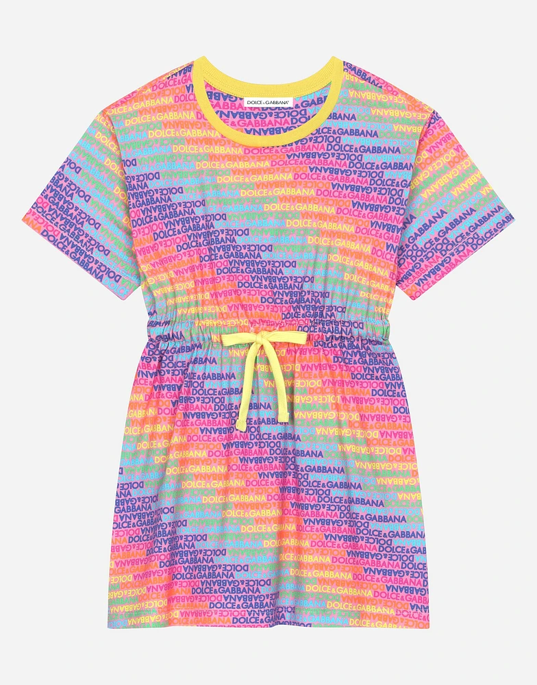 Jersey dress with all-over logo print