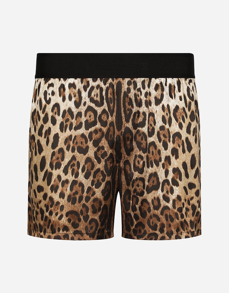 Leopard-print silk shorts