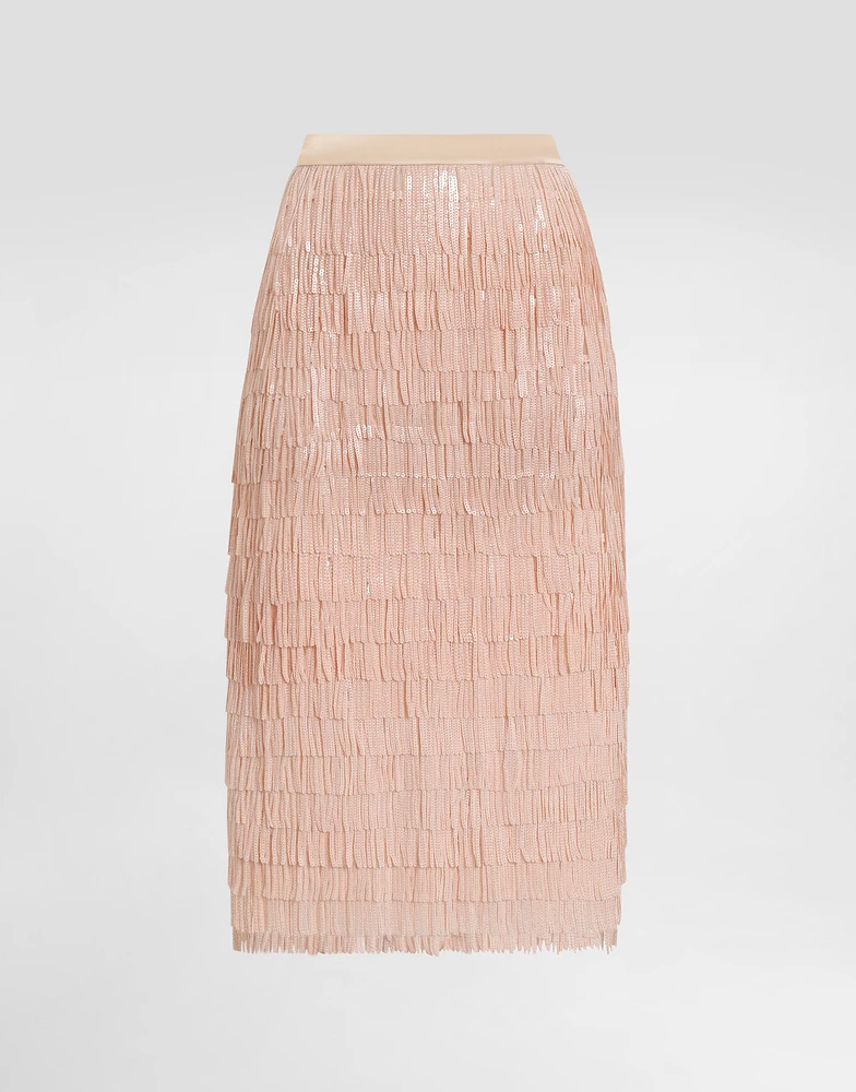 Sequined midi skirt with fringed embellishment