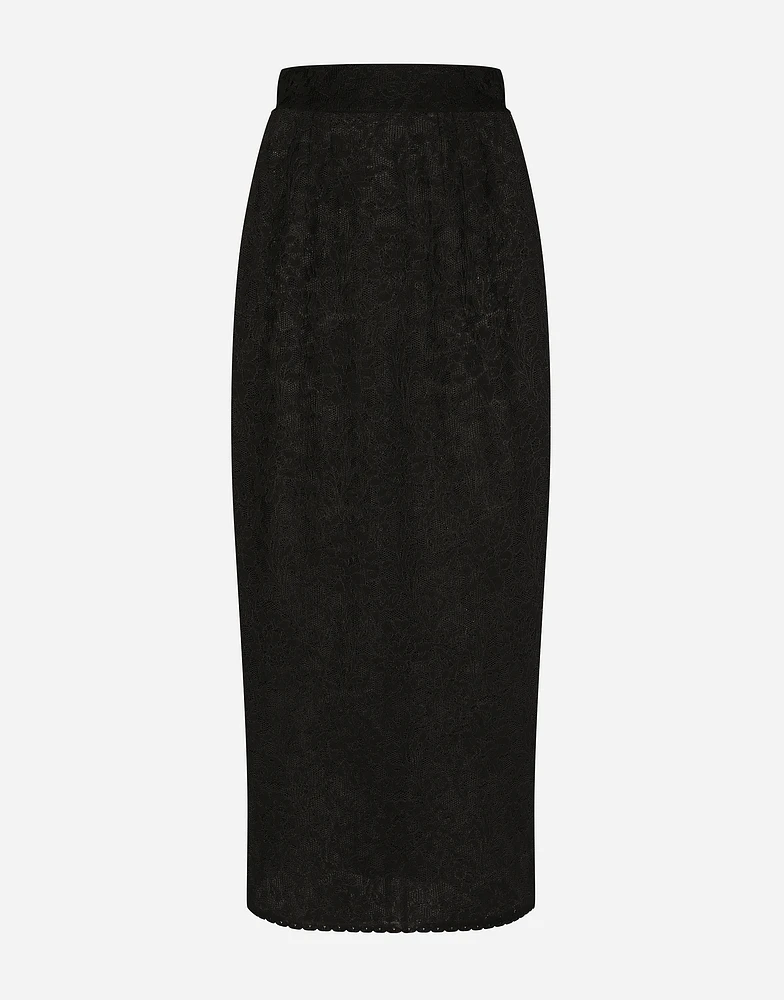Lace-stitch calf-length skirt