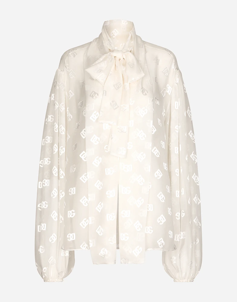 Devoré satin pussy-bow shirt with all-over DG logo
