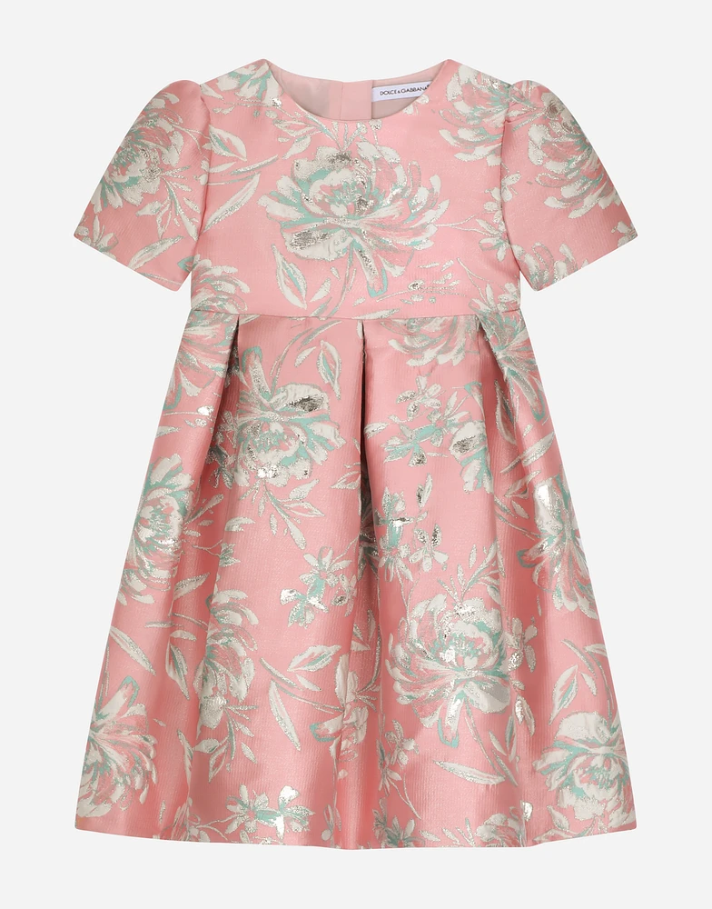 Short-sleeved floral cloque dress