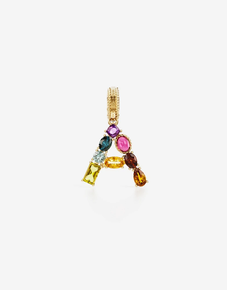 Charm A Lettering 18-carat yellow gold and multicolored gems