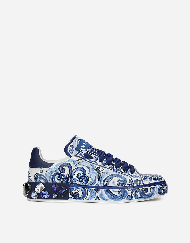 Majolica-print calfskin Portofino sneakers