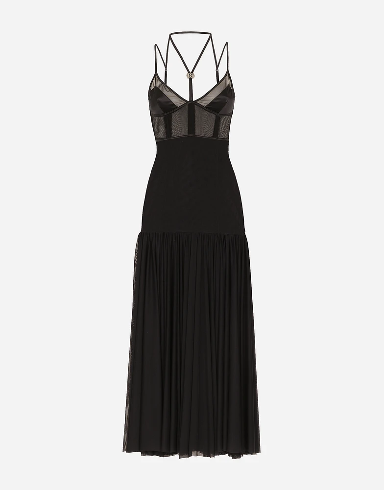 Tulle midi dress with lingerie details and the DG logo