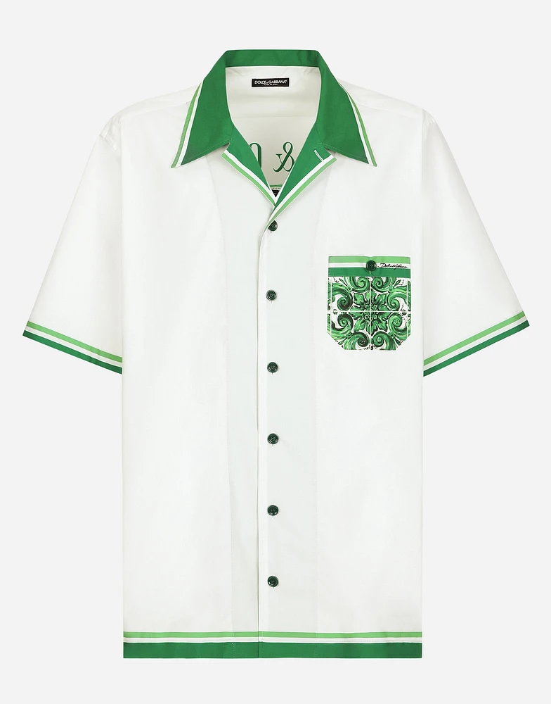 Poplin Hawaiian shirt with majolica print