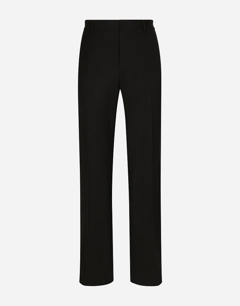Stretch wool straight-leg pants