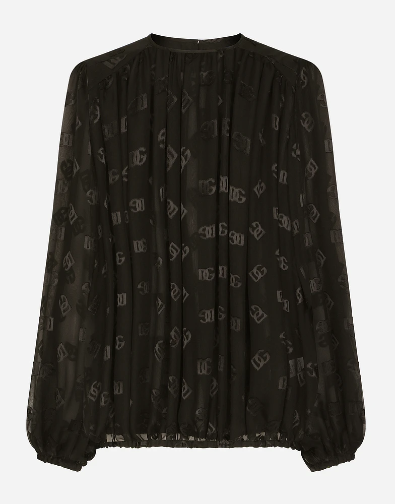 Devoré satin blouse with all-over DG logo