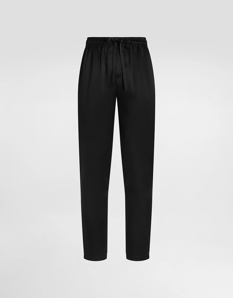Silk pajama pants with logo embroidery