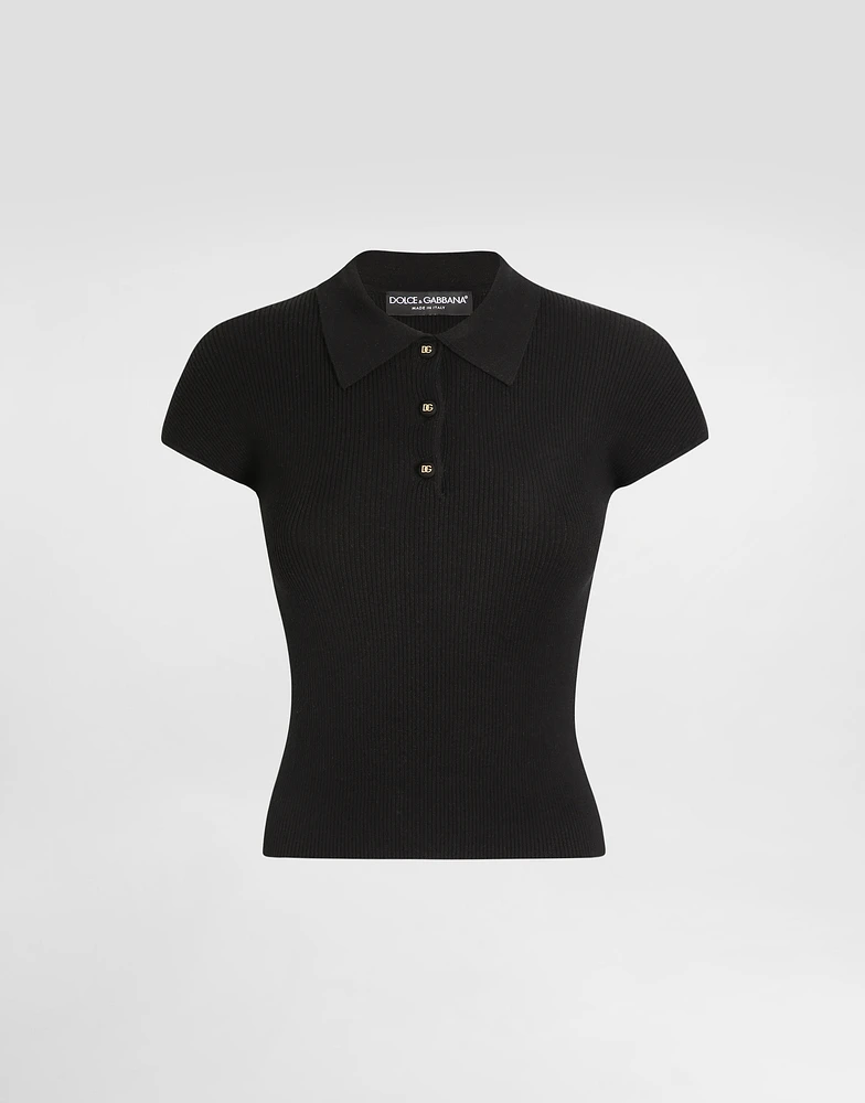 Ribbed viscose polo-shirt