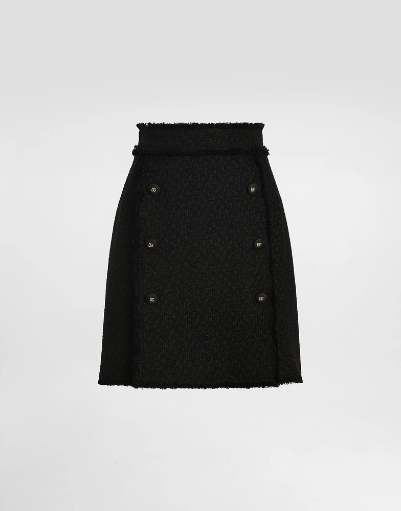 Short raschel tweed skirt with decorative DG logo buttons
