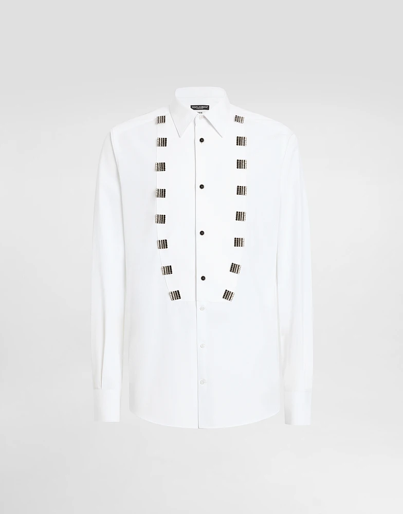 Cotton tuxedo shirt with bejeweled appliqués