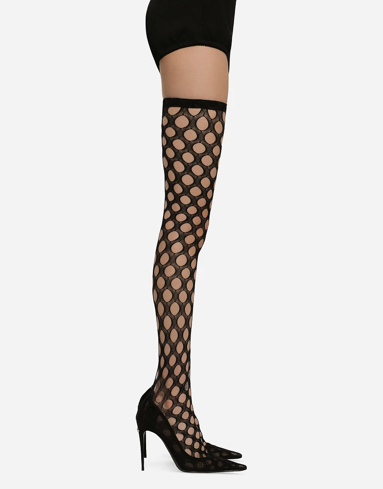 Stretch mesh thigh-high boots