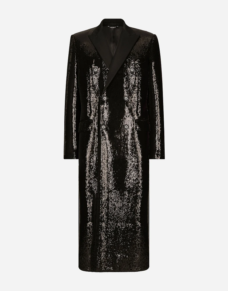 Sequined double-breasted coat