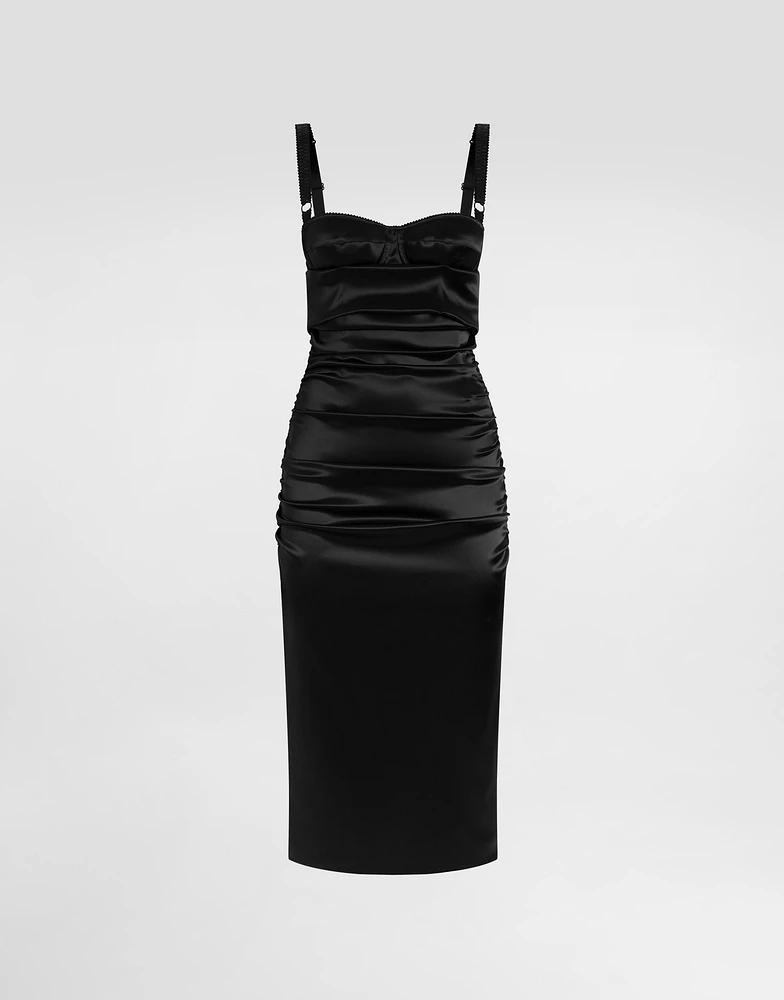 Draped calf-length dress with bra-style detailing