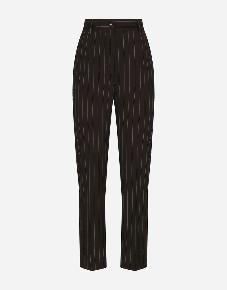 High-waisted pinstripe wool pants