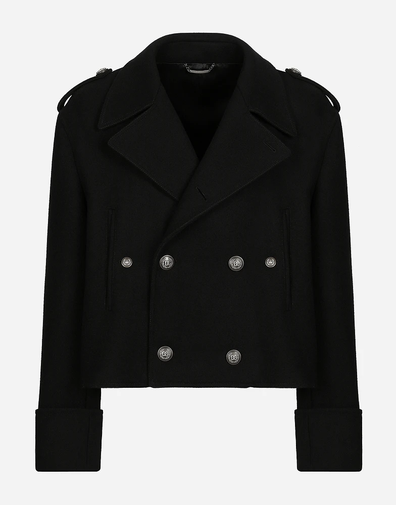 Short wool military-style coat