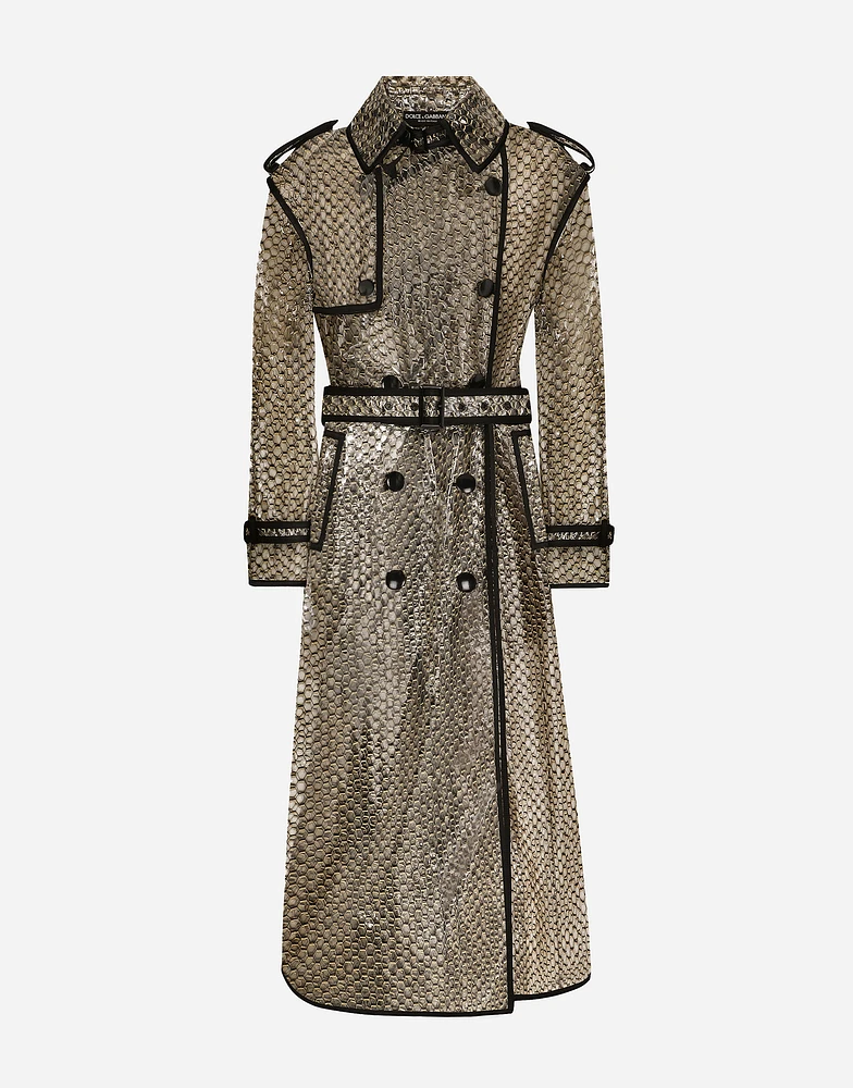 PVC-bonded lurex mesh trench coat