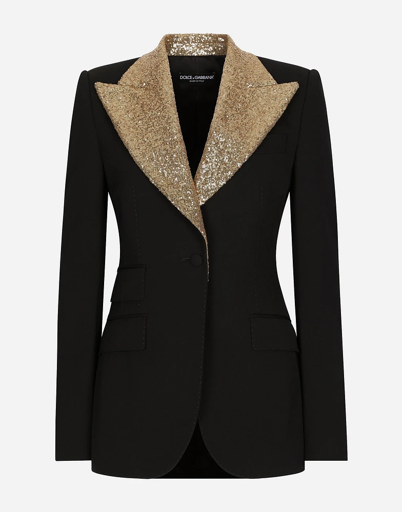 Single-breasted wool Turlington jacket with sequined lapels
