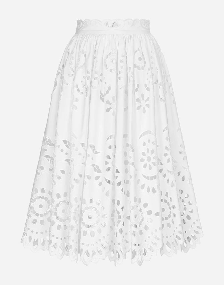 Cotton midi circle skirt with cut-out detailing