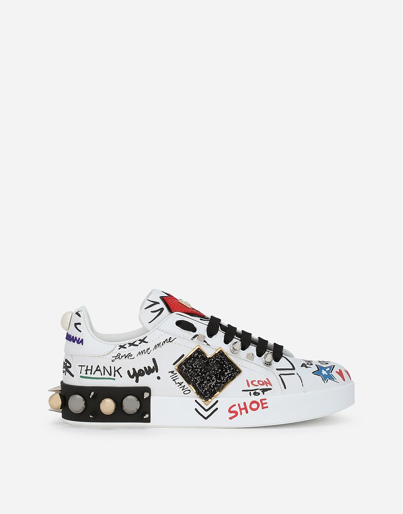 Printed calfskin Portofino sneakers with patch