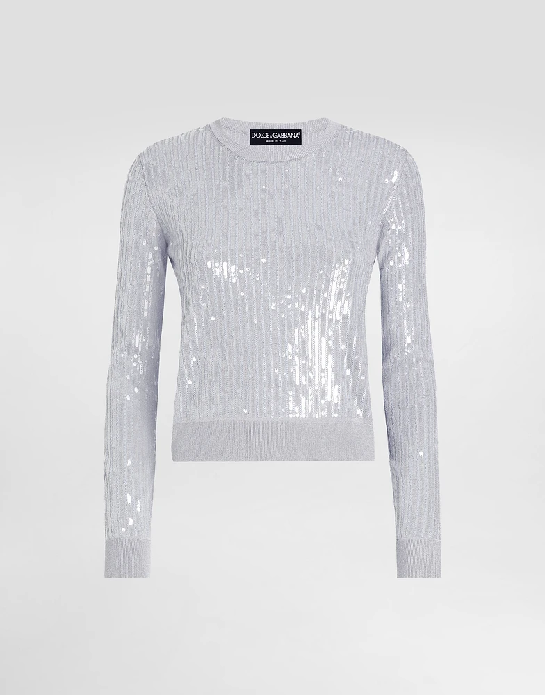 Crew-neck sweater with sequin embellishment