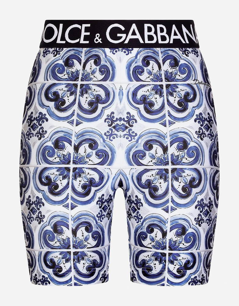 Majolica-print jersey cycling shorts