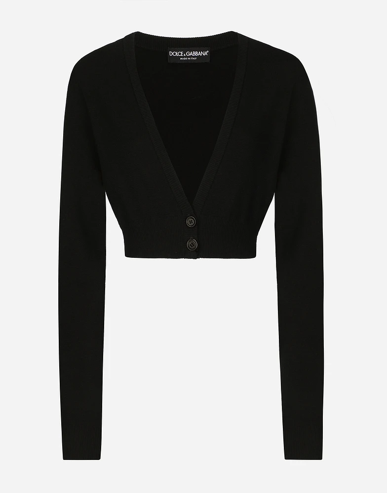 Wool cardigan with plunging necklace
