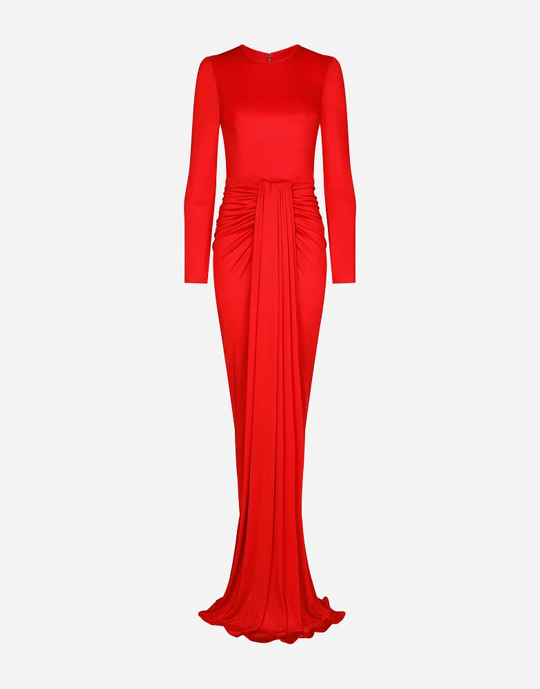 Long organzine dress with draping