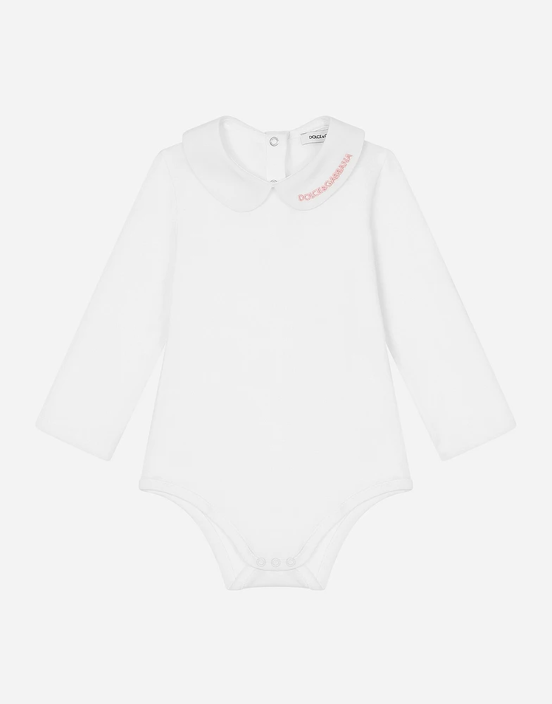 Long-sleeved babygrow with embroidered collar