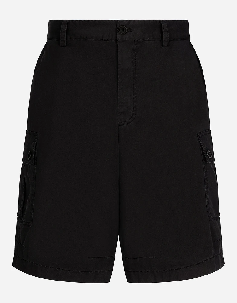 Stretch cotton cargo pants with brand plate