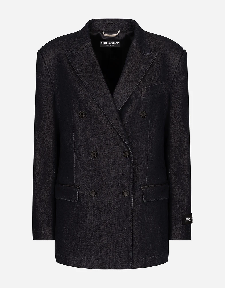 Double-breasted silk and cotton denim Taormina-fit jacket