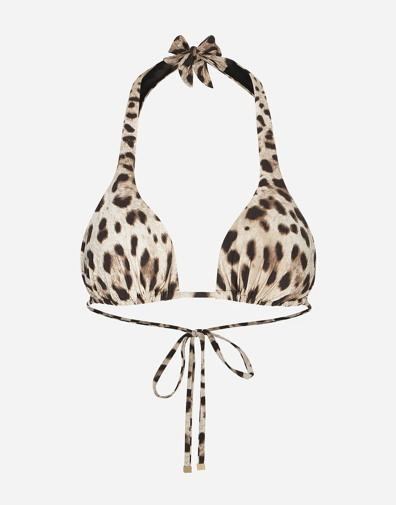 Leopard-print padded triangle bikini top