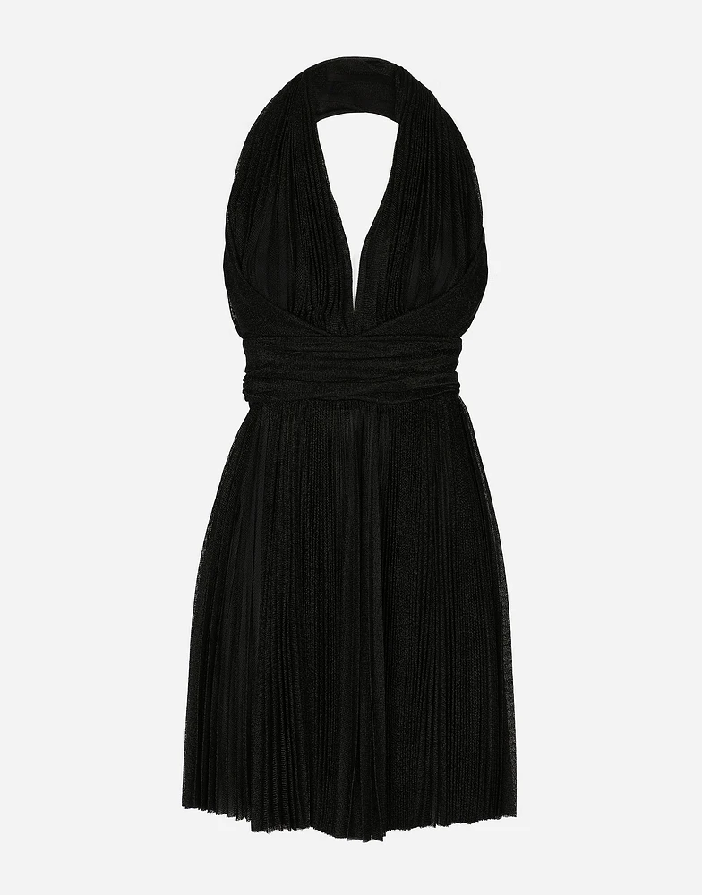 Short pleated lurex mesh dress