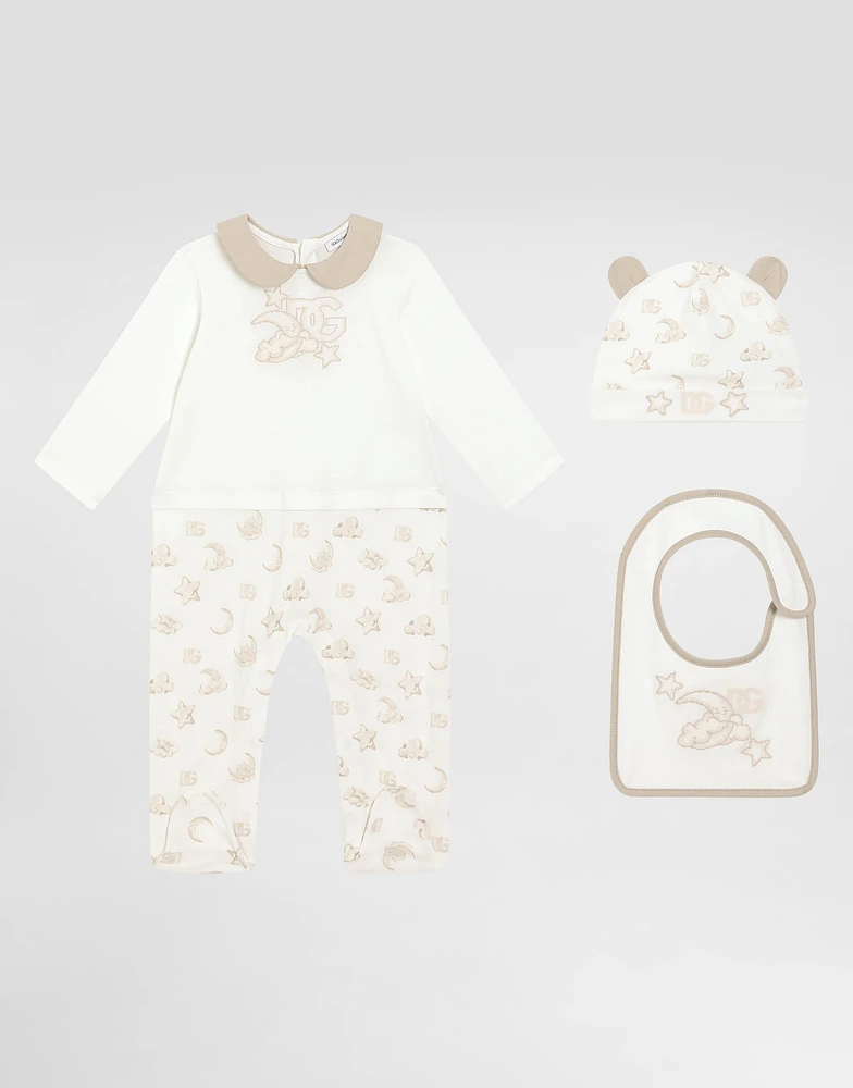 3-piece jersey gift set with moon and star print