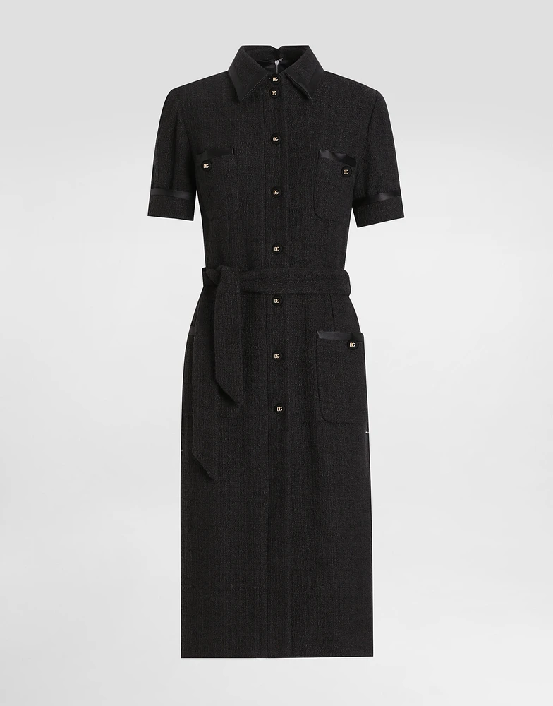 Calf-length Raschel tweed dress