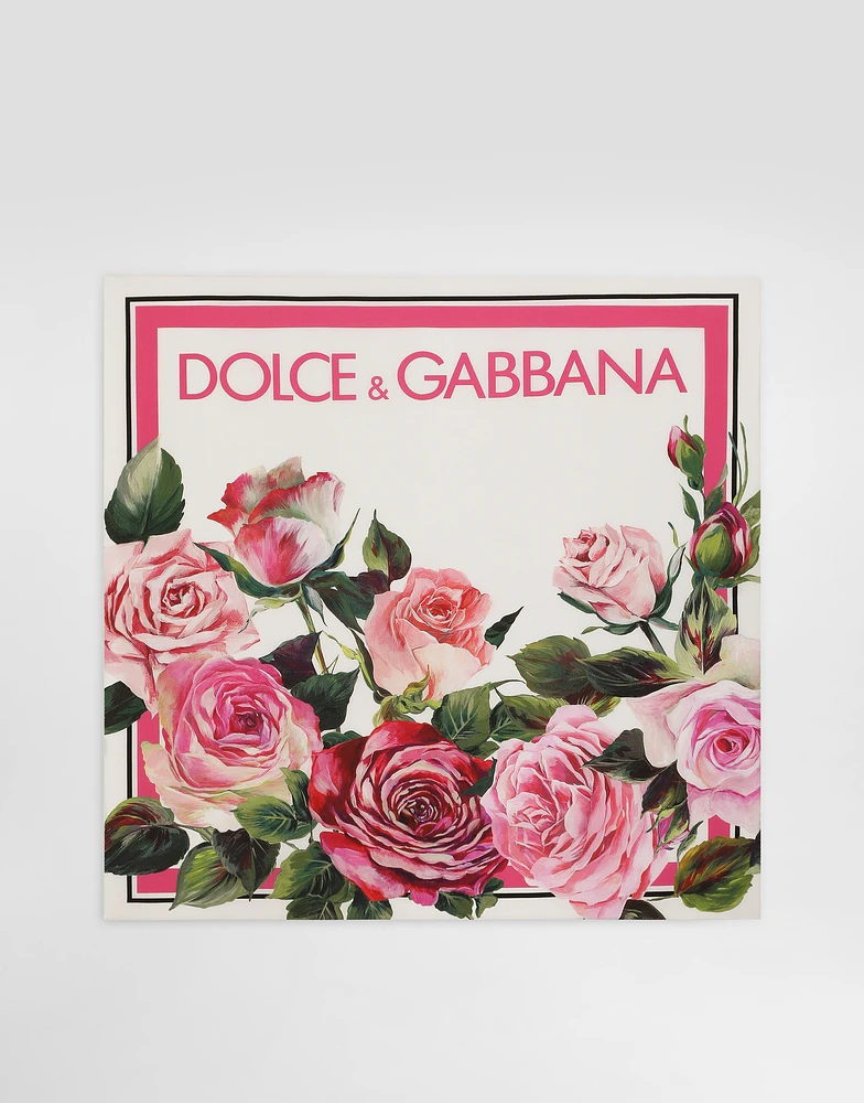 Rose-print silk twill foulard (70x70)