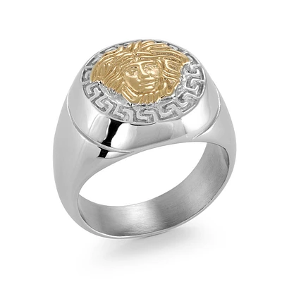 ITALIAN STAINLESS STEEL AND MEDUSA MENS RING-AVAILABLE SIZE 6-7-8-9-10-11-12-13. Color: silver | Doucet Latendresse