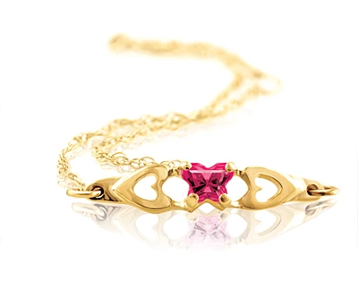 BFLY bracelet for babies or young girls with pinkish-red cubic zirconia (month of July) - in 10K yellow gold. Color: yellow | Doucet Latendresse
