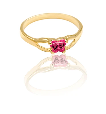 BFLY ring for child - 10K yellow Gold & Pinkish-red cubic zirconia (month of July)*. Color: yellow | Doucet Latendresse