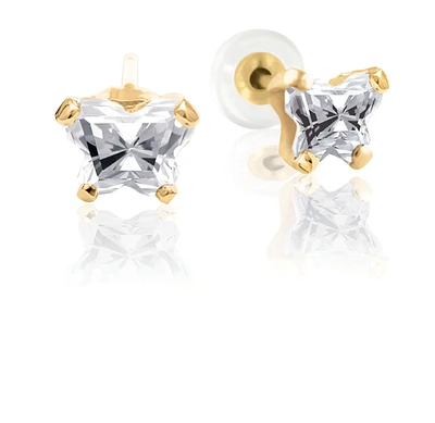BFLY stud earrings for babies with cubic zirconia (month of April) - in 10K yellow gold. Color: yellow | Doucet Latendresse
