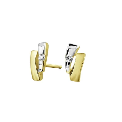 Stud Earrings for women - 2 tone Gold 10K (yellow and white) & cubic zirconia. Color: 2 tone | Doucet Latendresse