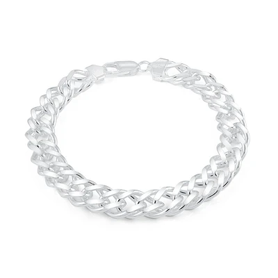 8.5'' Men's double curb bracelet - Sterling silver. Color: white | Doucet Latendresse