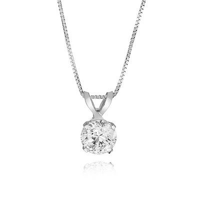 Pendant for woman - 14K white gold & solitaire cubic zirconia with necklace 16''. Color: white | Doucet Latendresse